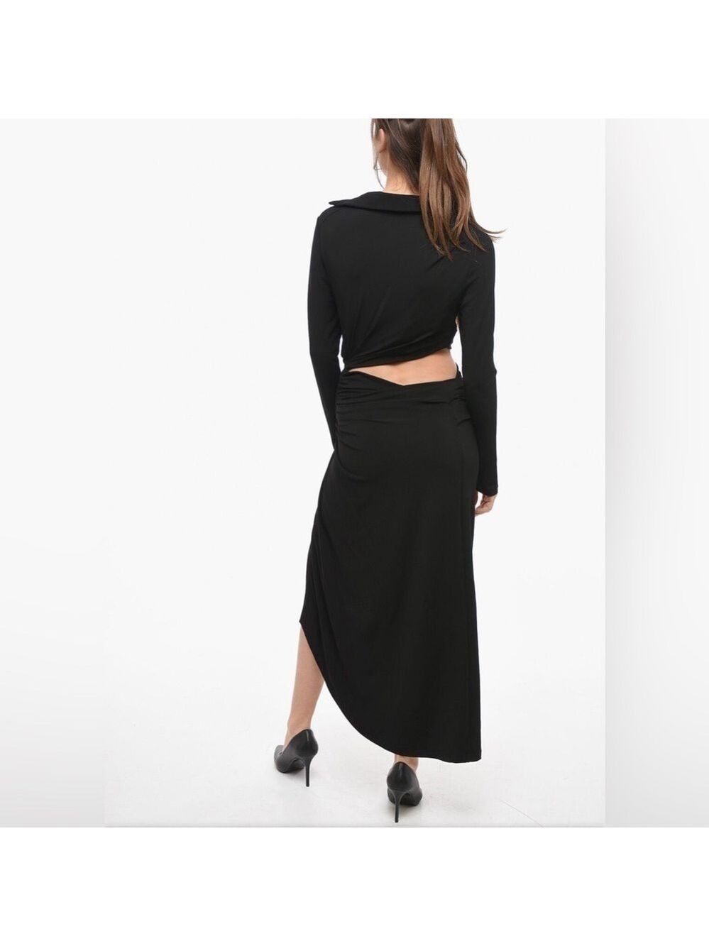 Off-White Asymmetrical Cut Out Draped Midi Dress in Black Size Large - Picture 5 of 16